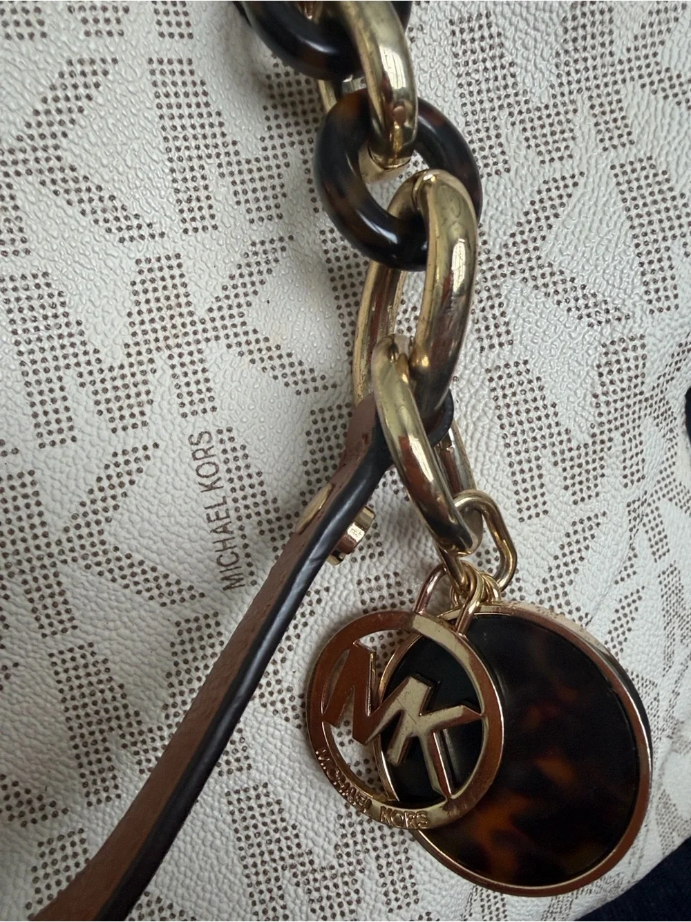 Michael Kors Cream & Brown MK Logo Tote with Gold Hardware